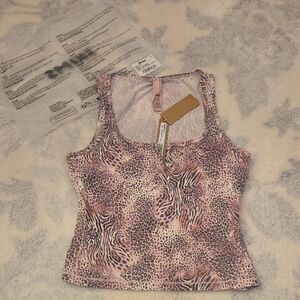 SKIMS Pink Animal Print Tank Top